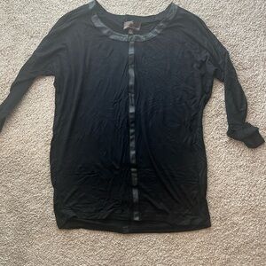 Fenn Wright Manson Black Sheer Long-Sleeve Top with Faux-Leather Trim